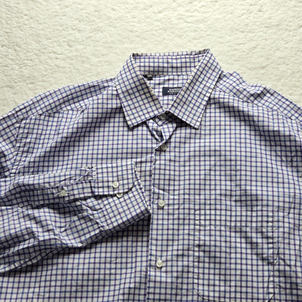 Maurizio Baldassari Dress Shirt Mens 2XL Blue Gingham Long Sleeve Made In Italy